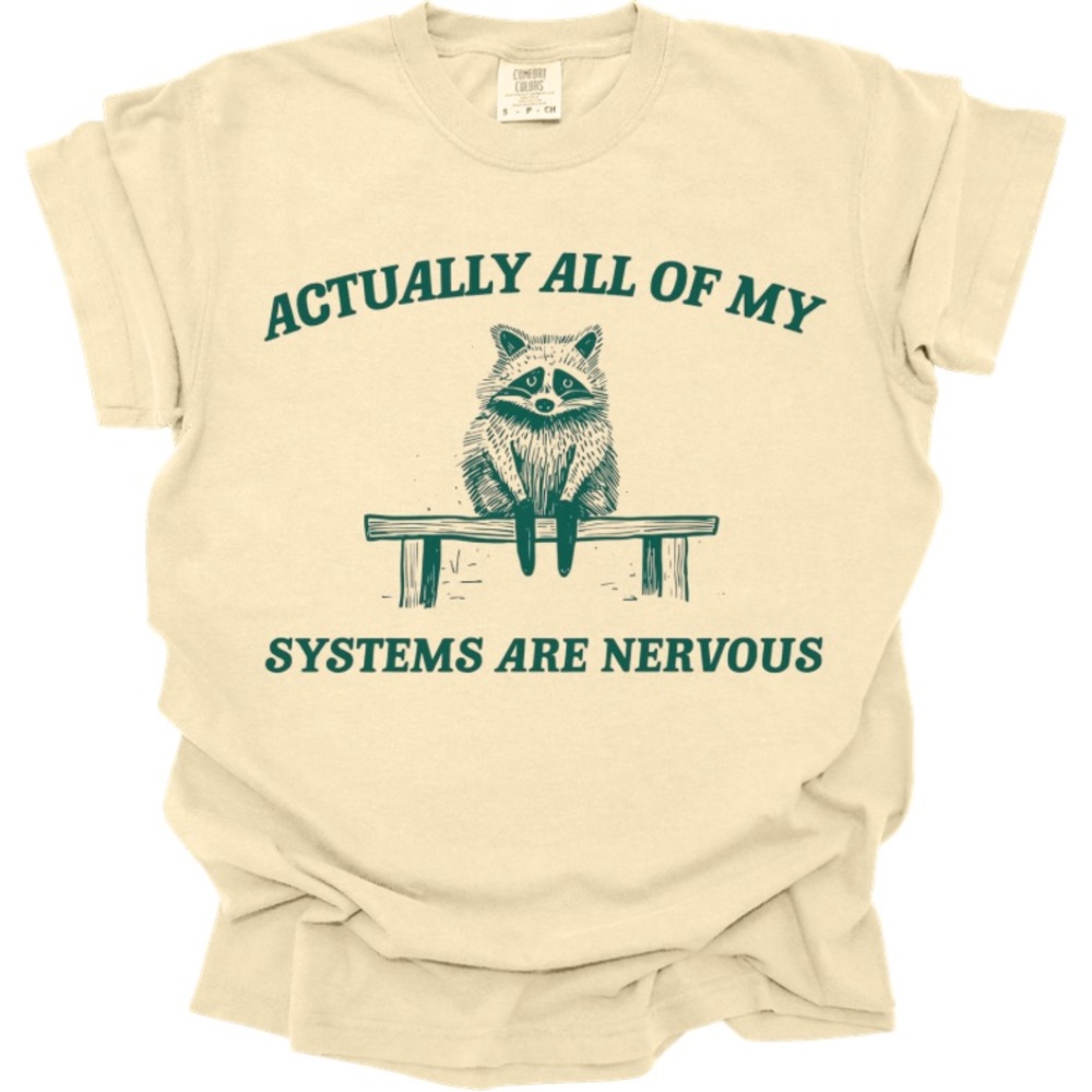 Comfort Colors Cream T-Shirt with Teal Raccoon Graphic and Quote